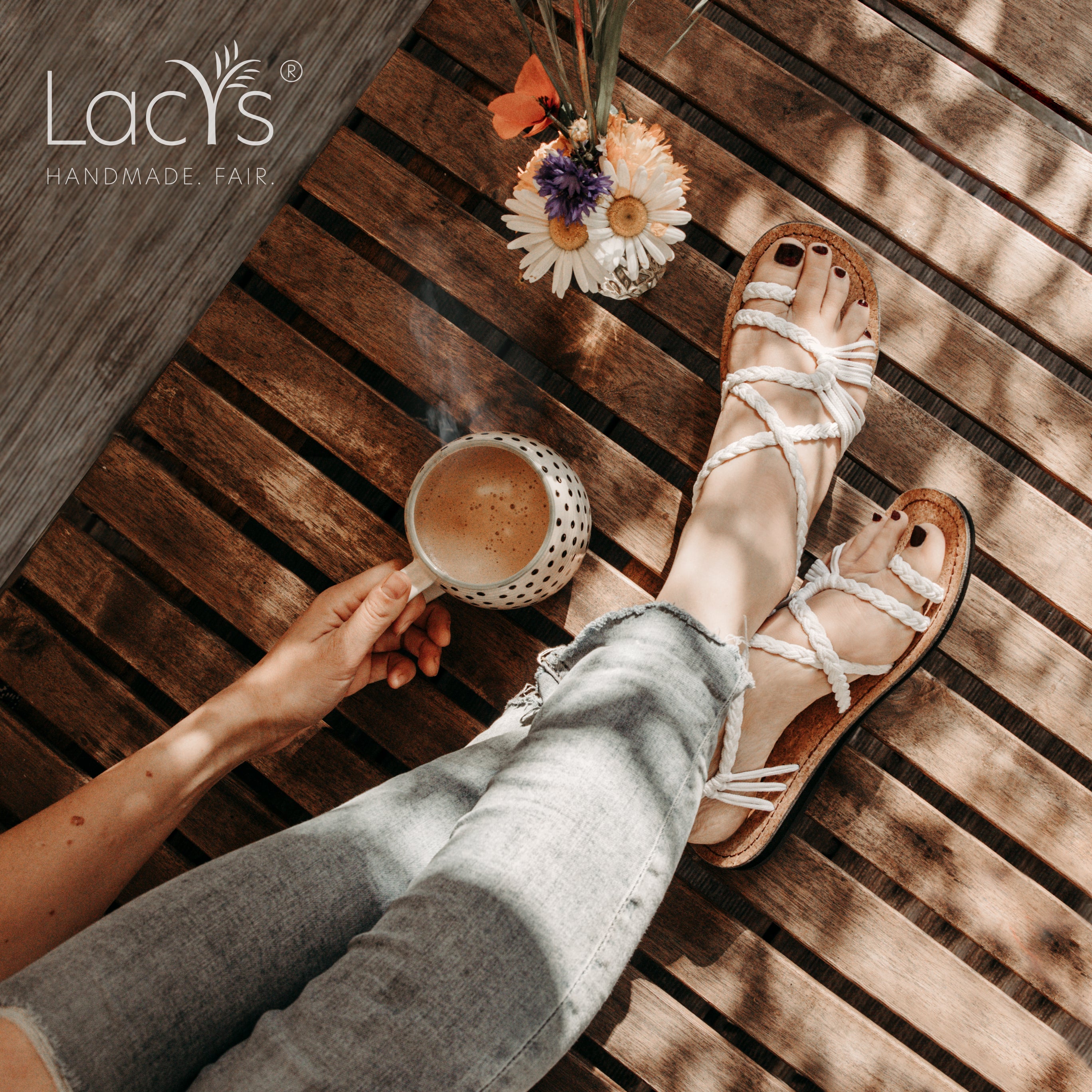 handgemachte Lacys sandalen fair hochzeit vintage kork